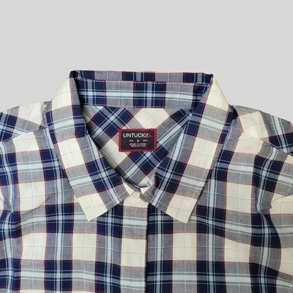 Untuckit Women's Button Down Long Sleeve Blue & White Plaid Size 8 - Picture 4 of 4